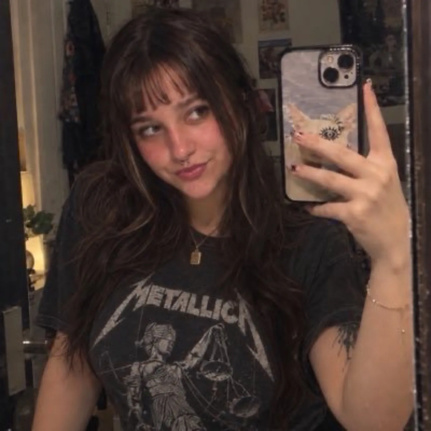 Before: provided mirror selfie with a black graphic T-shirt